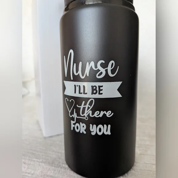 Metal Water Bottle 16oz Black Nurse Themed Black Flip Lid Never Used - Picture 2 of 11